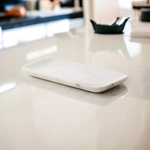 Premium White Marble Single Jewelry Organizer <b>Vanity</b> <b>Tray</b> Handmade Rectangular Stone for Bathroom Countertop Home Dcor - Product Image 1