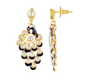 Pendientes Colgantes de Cristal con Imitación de Perlas, Corte Brillante, Chapados en Oro, Aleación de Zinc, Diseño Étnico Geométrico de Pavo Real - Product Image 6