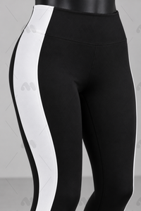 Conjunto Deportivo Unisex de Dos Piezas, Chaqueta Blanca con Cierre, Leggings Negros de Cintura Alta, Tela Satinada, Secado Rápido, Transpirable, con Ribete en Contraste - Product Image 5
