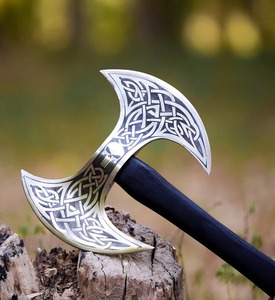 Premium <b>Viking</b> Art Outdoor Handcrafted Double Blade Stainless Steel <b>Axe</b> Wooden Handle 24-inch Overall Length for Camping - Product Image 1