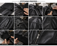 Veste en simili cuir noir pour homme, col rabattu, fermeture éclair, coupe classique, motif lettres, design patchwork