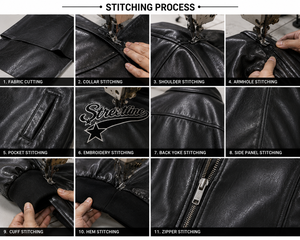 Veste en simili cuir noir pour homme, col rabattu, fermeture éclair, coupe classique, motif lettres, design patchwork - Product Image 4