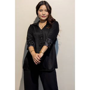 Chemise en coton Giza noir premium ERICA pour femmes, élégante, décontractée, à porter au quotidien - Product Image 4