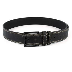 Ceinture décontractée pour homme en cuir véritable noir de haute qualité avec double couture et boucle en alliage de zinc nickelé noir - Product Image 6