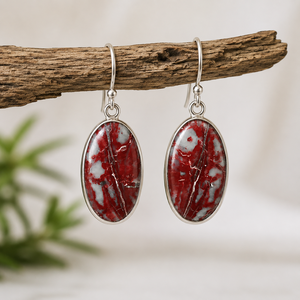 Natural Noreena Jasper Gemstone Dangle Earrings 925 Sterling Silver Oval Cabochon Ear Wire Handmade Third <b>Party</b> Certified - Product Image 3