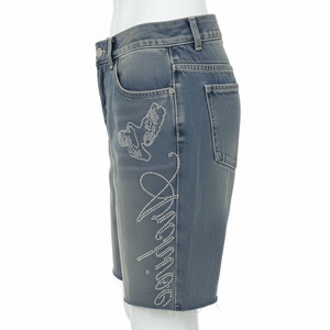 DISCOVER-IMPEX 2026 Short en jean vintage bleu clair uni pour homme, orné de strass, délavé, décontracté, été, 100 % coton - Product Image 4