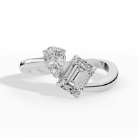 Exquisito Anillo Curvo Toi Et Moi con Esmeralda y Diamantes Cultivados en Laboratorio con Corte Pera |   Plata de Ley 925 con Certificación IGI, Moderna y de Lujo