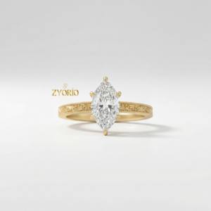 Elegante Anillo de Compromiso con Diamante Marquise VS de 1-3 CT Cultivado en Laboratorio, Engaste Milgrain, Oro 14K/18K, Estilo Vintage para Boda o Fiesta Nupcial - Product Image 3