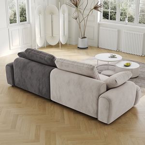 Divano Moderno a Due Posti in Tessuto Scamosciato Beige e Grigio, 220 cm, per Soggiorno - Product Image 6