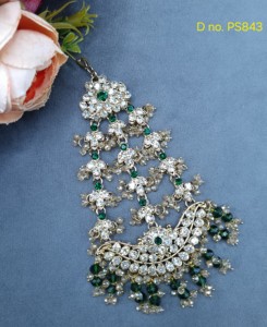 Pasa Jhumar artisanal pour mariée, pince à cheveux latérale, accessoires de coiffure, bijoux de mariage perlés de cristaux, ornement ethnique pour fêtes - Product Image 1