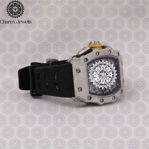 Charm Jewells Reloj mecánico de lujo para hombre, caja de acero inoxidable, bisel de diamantes, banda de goma, cronógrafo, cristal de zafiro de 42 mm - Product Image 2