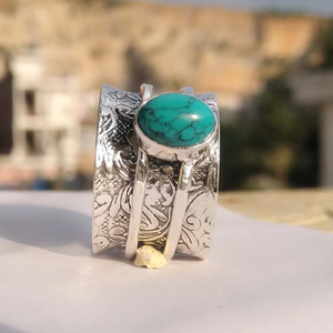 Turquoise <b>Spinner</b> <b>Ring</b> Turquoise Fidget <b>Ring</b> Boho Statement Jewelry Natural Shell <b>Ring</b> Anxiety Relief <b>Spinner</b> <b>Ring</b> - Product Image 4