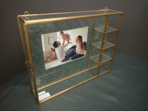 Modern Gold Metal Storage <b>shelf</b> With Carved Glass Panel Rectangle <b>Standing</b> and hanging Type For Living Room picture fram - Product Image 5