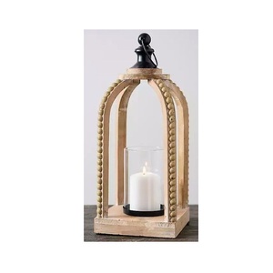 Farol de Madera con Paneles de Vidrio y Asa de Cuerda, Portavelas Vintage para Decoración de Bodas y Jardines - Product Image 2