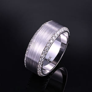 AMBER JEWELS <b>Gold</b> Plated Eternity Band <b>Ring</b> with Pave <b>Set</b> Zircon IGI Certified Classic Geometric Wedding <b>Ring</b> for Unisex - Product Image 3