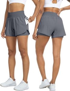 Shorts Deportivos de Cintura Alta para Mujer, Estilo Moto y Biker, Color Gris Sólido, Tejido de Punto, Spandex, Poliéster, Secado Rápido, con Bolsillos, Cintura Elástica, Corte Regular - Product Image 2