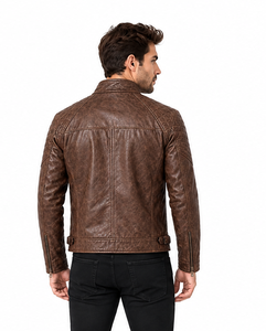 เสื้อแจ็คเก็ตหนังแท้สำหรับผู้ชาย ปกคอพับ ปิดด้วยซิป - Product Image 5