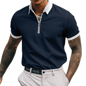 Chemise de luxe décontractée à manches courtes pour homme, en coton tricoté 100 %, anti-plis, respirante, avec logo frontal, disponible en plusieurs styles - Product Image 3