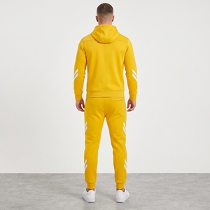 Men’s Yellow Tracksuit Set Full <b>Zip</b> <b>Hooded</b> Jacket & Tapered Jogger Pants with Contrast Stripe Detail - Product Image 3