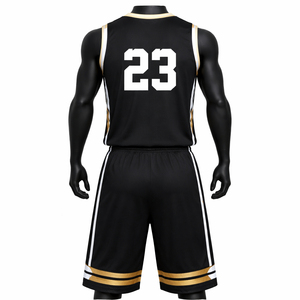 Ensemble personnalisé de maillot et short de basketball pour adultes en polyester noir et or, respirant, séchage rapide, vente en gros OEM - Product Image 2
