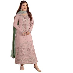Wedding and Engagement Special Detailing Trendy Long Back Side Work Pakistani Fashion Bright Color Kurti Set - Product Image 1