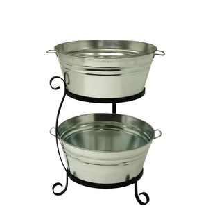 Juego de dos tinas de bebidas de metal escalonadas con asas para eventos rústicos de exhibición de bebidas de fiesta o juego de entretenimiento al aire libre - Product Image 1