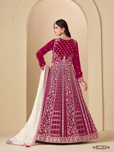 Vestido Anarkali / Traje Salwar Elegante de Seda para Eventos Especiales, Diseño de Moda 2026, Color Rojo Deslumbrante, para Mujer - Product Image 5