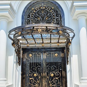 Custom Iron European Outdoor Hotel Furniture Stained Glass <b>Canopy</b> Decorative Pendant <b>Roof</b> Floral Pattern Entryway Balcony Cover - Product Image 3
