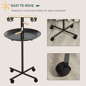 Supporto Portatile in Acciaio Inossidabile per Mangiatoia per Uccelli con Vassoio Rotondo e Ruote, Postazione da Gioco per Pappagalli da Interno, per Piccioni, Gabbia per Uccelli Grigia - Product Image 4