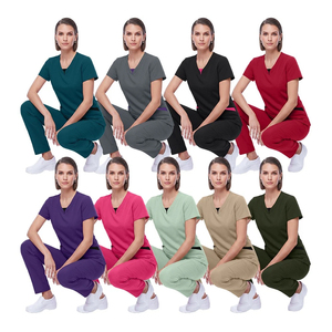 Medical <b>Scrubs</b> <b>Set</b> Wholesale Slim Fit V-Neck Top Cargo Pants Breathable Quick Dry Custom Embroidery OEM Nurse Bulk Uniform <b>Set</b> - Product Image 1
