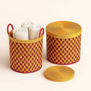 Cesta de Almacenamiento Redonda Rústica de Bambú Tejida a Mano, Multiusos, para Ropa y Juguetes, con Asas |   Forro de tapa opcional |   Biodegradable - Product Image 3