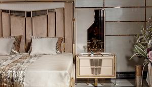 Juego de Dormitorio de Lujo Moderno Estilo Italiano en Madera de Teca Sólida, Cama King Size, Detalles de Espejo Acanalado, Tocador, Muebles para el Hogar - Product Image 4