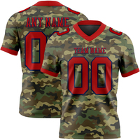 Camiseta de Fútbol Personalizada con Camuflaje, Rojo Marino, Patrón 3D, Diseño de Homenaje a los Servicios Militares, Malla Premium de Alta Calidad, Ropa Deportiva Transpirable