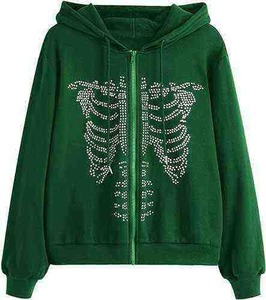 Vente en gros Sweat à capuche d'hiver pour homme en molleton respirant 370 grammes, délavé à l'acide, style streetwear, avec strass, effet usé, zippé, coupe oversize et courte - Product Image 1