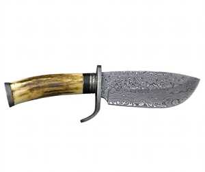 Couteau utilitaire d'extérieur personnalisé en acier Damas forgé à la main, à pointe tombante, avec manche en bois de cerf - Product Image 5