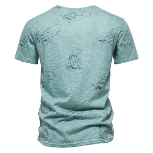 Camiseta de Manga Corta para Hombre, Color Verde Azulado, Cuello Redondo, con Estampado de Diseño de Humo, Corte Regular Informal, Tejido de Punto, Algodón - Product Image 4