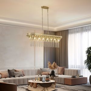 Elegante Lampadario Lineare Moderno in Cristallo da 39 Pollici, Finitura Dorata, Luce Pendente a Cascata con Perline per Lampadari e Lampade a Sospensione - Product Image 1