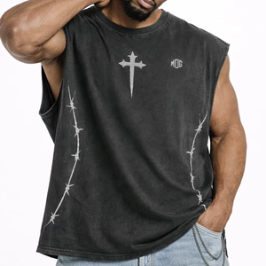 Camiseta sin mangas para hombre, estilo vintage, lavado ácido, oversize, streetwear, 100% algodón, con gráfico personalizado, fabricante OEM al por mayor - Product Image 5