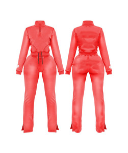 Ensemble haut court et pantalon en polyester élasthanne 220 GSM de qualité supérieure, noir avec panneau latéral bleu, vêtements de sport, logo thermocollé, coupe ajustée, pour femmes - Product Image 4