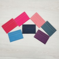 Dompet Kartu Tipis Kulit Asli Italia Castello Logo Timbul Penutup Terbuka Poliester Unisex Merah/Fuchsia/Ungu/Navy/Teal