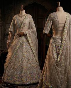 LAHENGA CHOLI DUPATTA BUTTERFLY <b>NET</b> EMBROIDERY FLOOR-LENGTH VINTAGE QUICK DRY NATURAL WAISTLINE MACHINE EMBROIDERY VISHNU K - Product Image 2