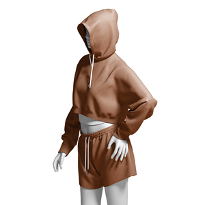 Breathable Solid <b>Matching</b> Womens 2 Piece Hoodie and Shorts Set Casual Loungewear Activewear 100% Cotton Custom OEM/ODM - Product Image 3