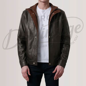 Chaqueta de Cuero Personalizada para Hombre, Dos Tonos Verde y Marrón, Cuello en V, Estilo Racer, Corte Ajustado, Piel de Oveja Auténtica, Chaqueta de Motociclista, Uso Casual - Product Image 5