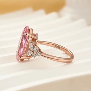 Pink Marquise Cut Engagement Moissanite <b>Ring</b> Rose Gold Plated Cluster Side Stone Solitaire <b>Promise</b> <b>Ring</b> for <b>Women</b> 925 Silver - Product Image 4
