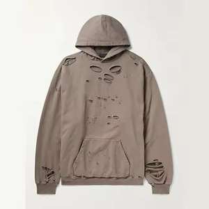 Sudadera con capucha de algodón de 380 g/m² de alto gramaje, con bordado 3D personalizado, lavado ácido, cremallera, efecto desgastado y pedrería, de gran demanda y a la moda. - Product Image 1