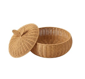 Natural Handwoven Rattan Apple <b>Basket</b> with Lid Decorative Wicker Fruit Storage Bowl for Kitchen, Dining <b>Table</b> & Home Decor - Product Image 4