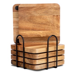 Juego de Posavasos Cuadrados de Madera de Acacia Rústica Hechos a Mano - Venta al por Mayor B2B - Product Image 2