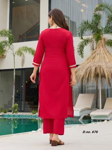 Traje Salwar Rojo de Tela de Rayón, Diseño Moderno, Estilo Indio-Pakistaní, Exclusivo, Elegante, para Mujer, Ideal para Fiestas y Bodas, Ropa Étnica - Product Image 4