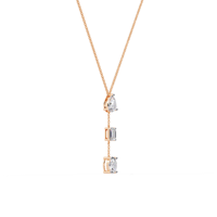 Collar de Oro Sólido de 14k con 3 Diamantes Cultivados en Laboratorio, Corte Esmeralda, con Piedras Laterales en Forma de Pera, Estilo Étnico, para Bodas y Aniversarios, para Mujer