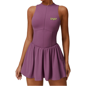 Vestido de golf con cuello polo para mujer, color azul nevy, manga corta, color sólido, estilo deportivo de secado rápido, ribete blanco - Product Image 5